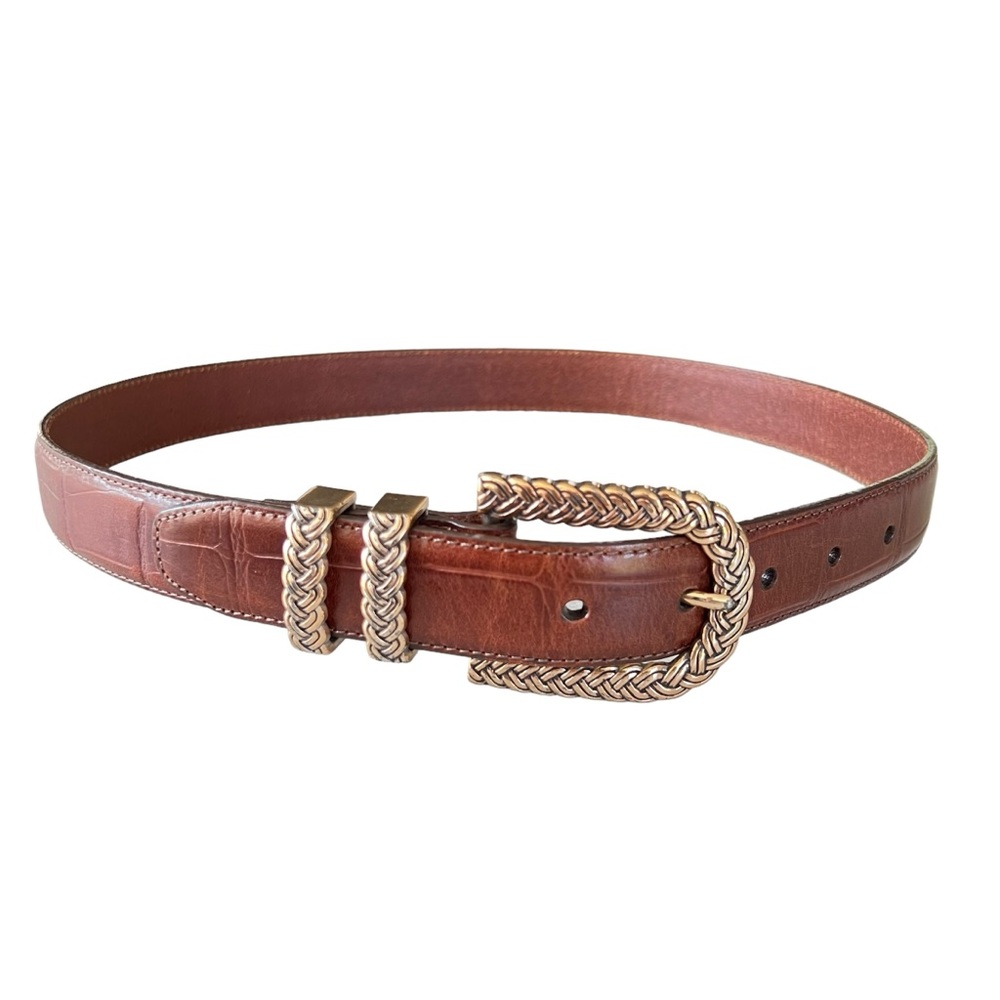 Braided Buckle Brown Leather Women's Belt